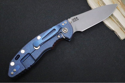 Rick Hinderer Knives XM-18 3.5" Nonflipper - Battle Blue Finish / Slicer Blade / Red G10 Handle