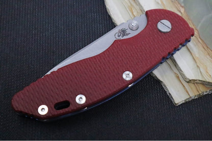 Rick Hinderer Knives XM-18 3.5" Nonflipper - Battle Blue Finish / Slicer Blade / Red G10 Handle