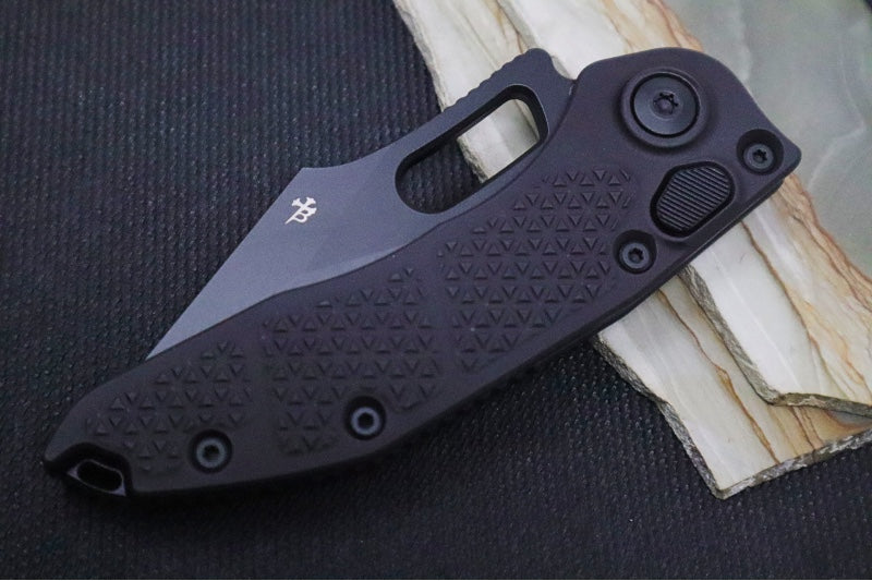 Microtech Stitch Auto Tactical - Wharncliffe Black Blade with Full Serrate / Black Aluminum Handle 169-3T - Northwest Knives