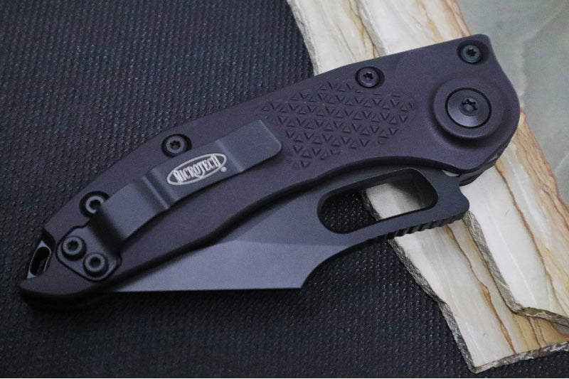 Microtech Stitch Auto Tactical - Wharncliffe Black Blade with Full Serrate / Black Aluminum Handle 169-3T