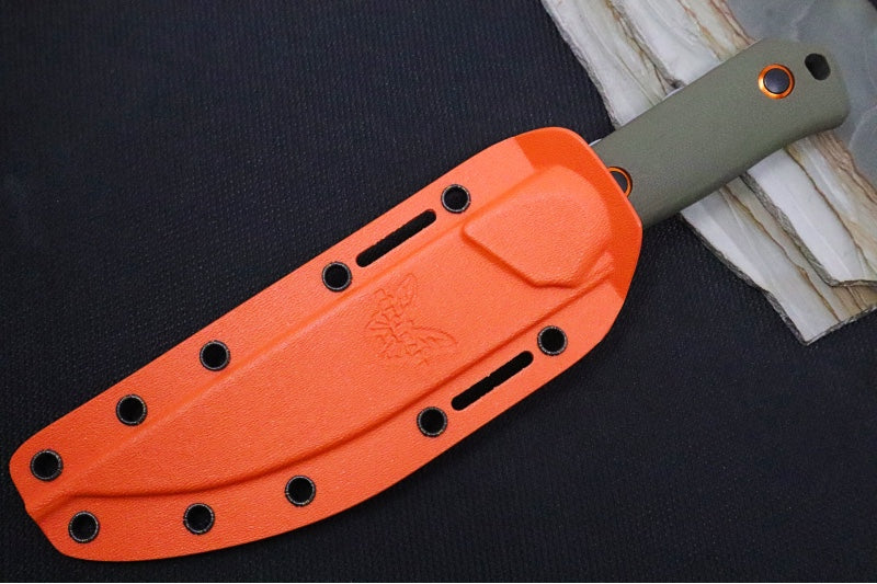 Benchmade 15600-01 Raghorn - CPM-S30V Steel / Stonewashed Blade / Green G-10 & Orange Anodized Accents