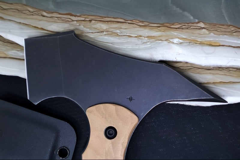 Toor Knives F13 Tommy Tomahawk Omaha Tan -  Blackwashed Finished Blade / D2 Steel / Ohama Tan G-10 Handle / Kydex Sheath 850061338174