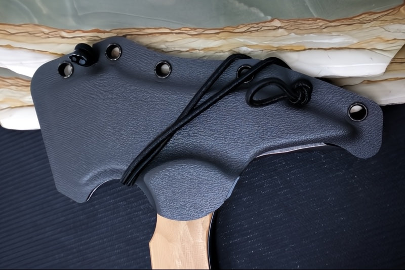 Toor Knives F13 Tommy Tomahawk Omaha Tan -  Blackwashed Finished Blade / D2 Steel / Ohama Tan G-10 Handle / Kydex Sheath 850061338174