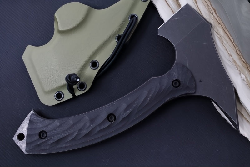 Toor Knives F13 Tommy Tomahawk Bomber Black -  Blackwashed Finished Blade / D2 Steel / Bomber Black G-10 Handle / Kydex Sheath 850061338167