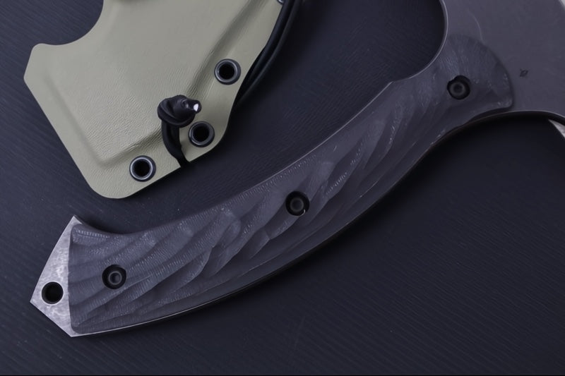 Toor Knives F13 Tommy Tomahawk Bomber Black -  Blackwashed Finished Blade / D2 Steel / Bomber Black G-10 Handle / Kydex Sheath 850061338167