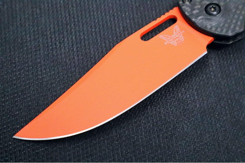 Benchmade 15535OR-01 Taggedout Manual Folder - CPM-Magnacut Steel / Clip Point Blade with Orange Cerakote / Black Carbon Fiber Handle - Northwest Knives