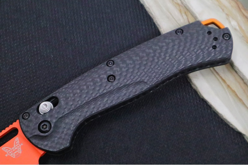 Benchmade 15535OR-01 Taggedout Manual Folder - CPM-Magnacut Steel / Clip Point Blade with Orange Cerakote / Black Carbon Fiber Handle