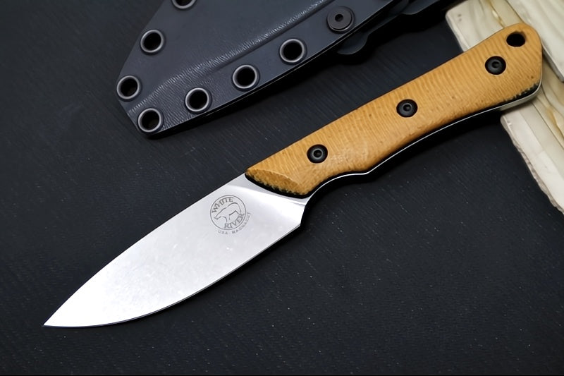 White River Brave Fixed Blade - Natural Linen MIcarta Handle & Black Liners / CPM-Magnacut Blade WRSS-BRV-MNB - Northwest Knives
