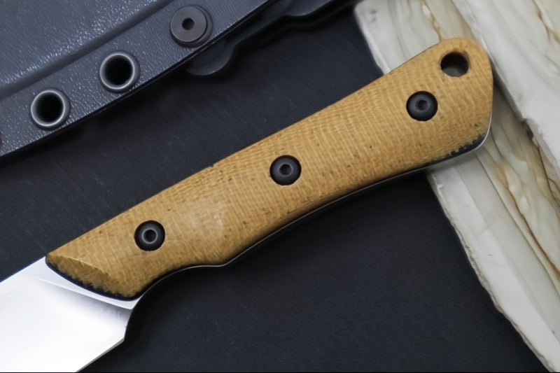 White River Brave Fixed Blade - Natural Linen MIcarta Handle & Black Liners / CPM-Magnacut Blade WRSS-BRV-MNB