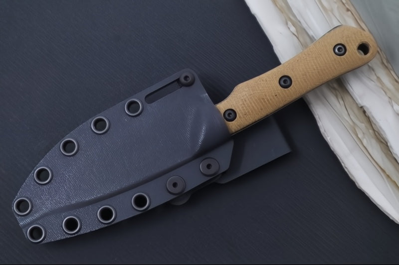 White River Brave Fixed Blade - Natural Linen MIcarta Handle & Black Liners / CPM-Magnacut Blade WRSS-BRV-MNB