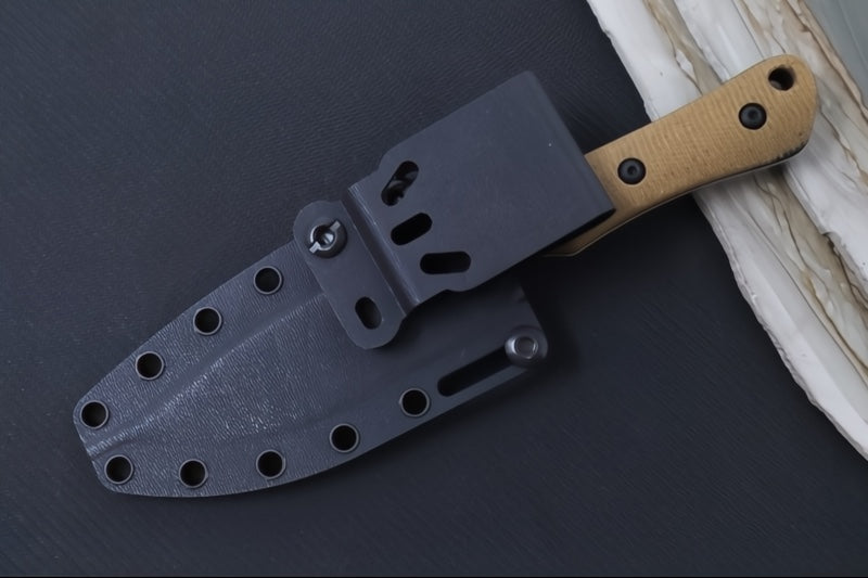 White River Brave Fixed Blade - Natural Linen MIcarta Handle & Black Liners / CPM-Magnacut Blade WRSS-BRV-MNB