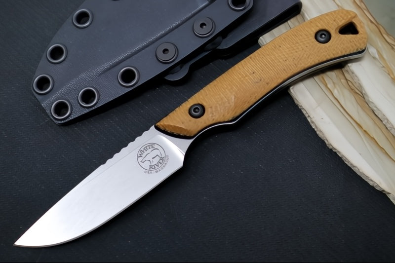 White River Axiom Fixed Blade - Natural Canvas Micarta Handle & Black Liners / CPM-Magnacut Blade WRSS-AXM-MNB - Northwest Knives
