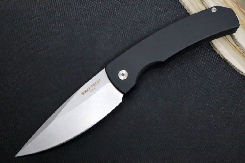 Pro Tech "Whiskers" Auto Hidden Release - Black Anodized Aluminum Handle / Stonewashed Finish / Drop Point Blade / 154CM M2601 - Northwest Knives