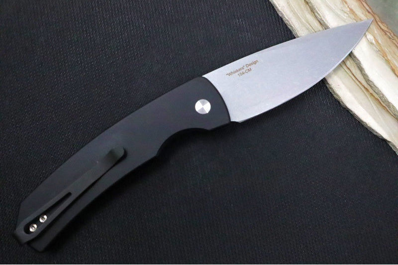 Pro Tech "Whiskers" Auto Hidden Release - Black Anodized Aluminum Handle / Stonewashed Finish / Drop Point Blade / 154CM M2601 - Northwest Knives