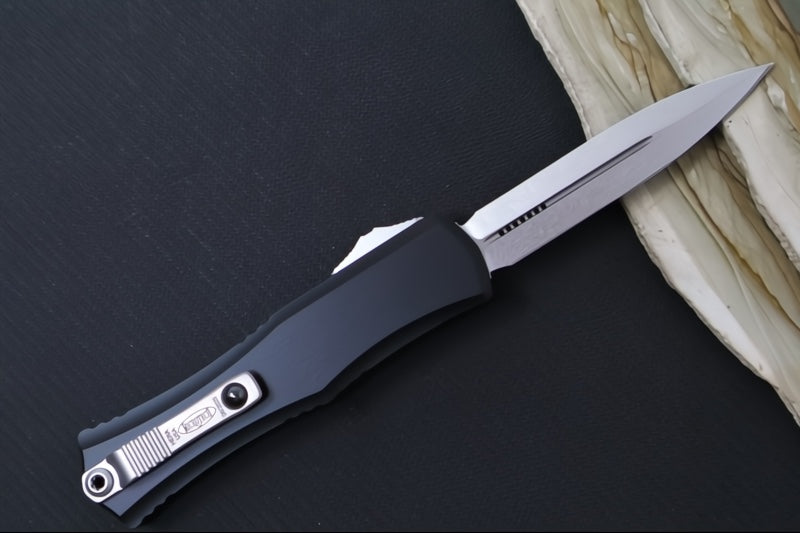 Microtech Mini Hera II OTF - Dagger Blade / Stonewash Finish / Black Anodized Aluminum Handle 1702M-10