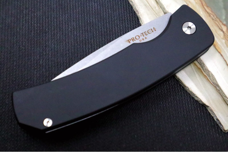 Pro Tech "Whiskers" Auto Hidden Release - Black Anodized Aluminum Handle / Stonewashed Finish / Drop Point Blade / 154CM M2601 - Northwest Knives