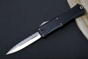 Microtech Mini Hera II OTF - Fully Serrated Dagger Blade / Stonewash Finish / Black Anodized Aluminum Handle 1702M-12 - Northwest Knives