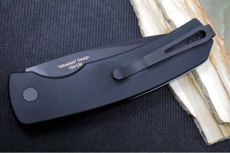 Pro Tech "Whiskers" Auto Hidden Release - Black Anodized Aluminum Handle / Black Finish / Drop Point Blade / 154CM M2603 - Northwest Knives