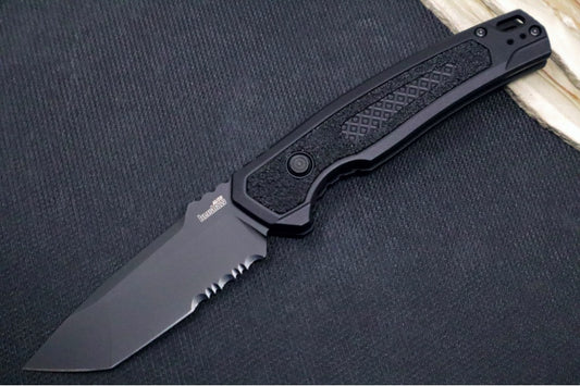 Kershaw 7105 Launch 16 Auto - CPM-M4 Steel / Black Tanto Blade with Partial Serrates / Black Aluminum Handle with Trac-Tek Insert