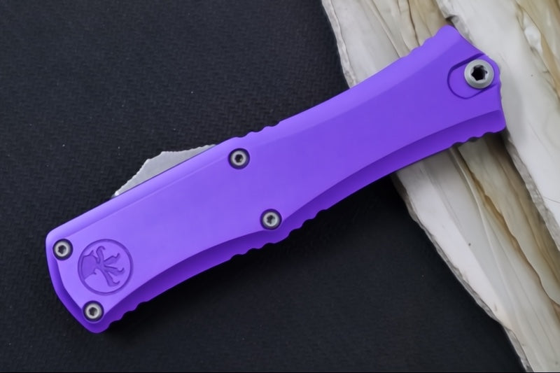 Microtech Mini Hera II OTF - Dagger Blade / Apocalyptic Finish / Purple Anodized Aluminum Handle 1702M-10APPU