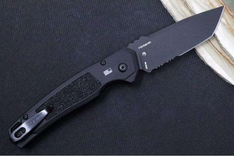 Kershaw 7105 Launch 16 Auto - CPM-M4 Steel / Black Tanto Blade with Partial Serrates / Black Aluminum Handle with Trac-Tek Insert