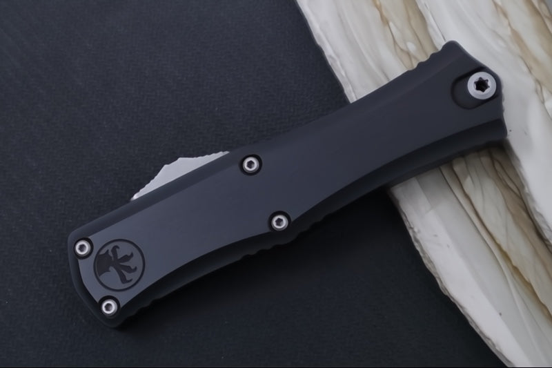 Microtech Mini Hera II OTF - Single Edge Blade / Apocalyptic Finish / Black Anodized Aluminum Handle 1703M-10AP