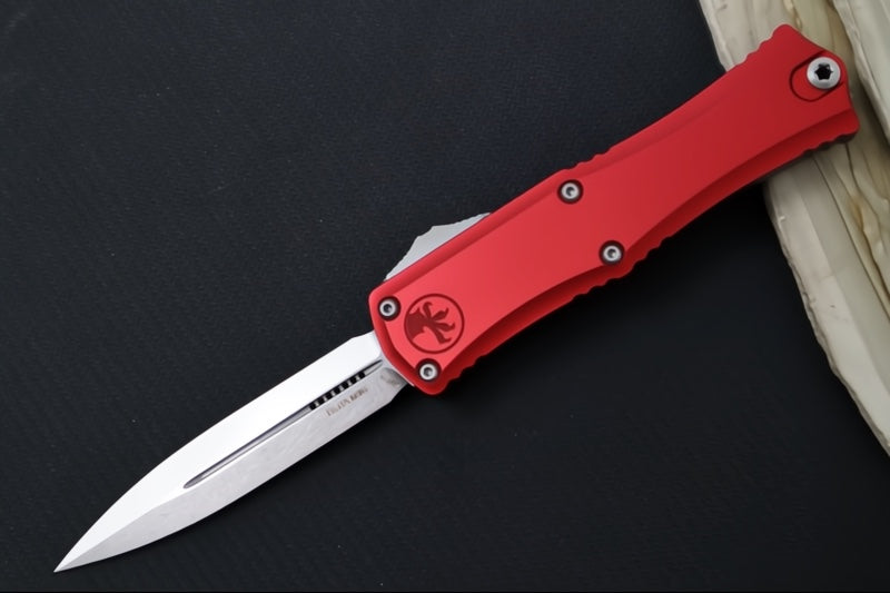 Microtech Mini Hera II OTF - Dagger Blade / Stonewash Finish / Red Anodized Aluminum Handle 1702M-10RD
