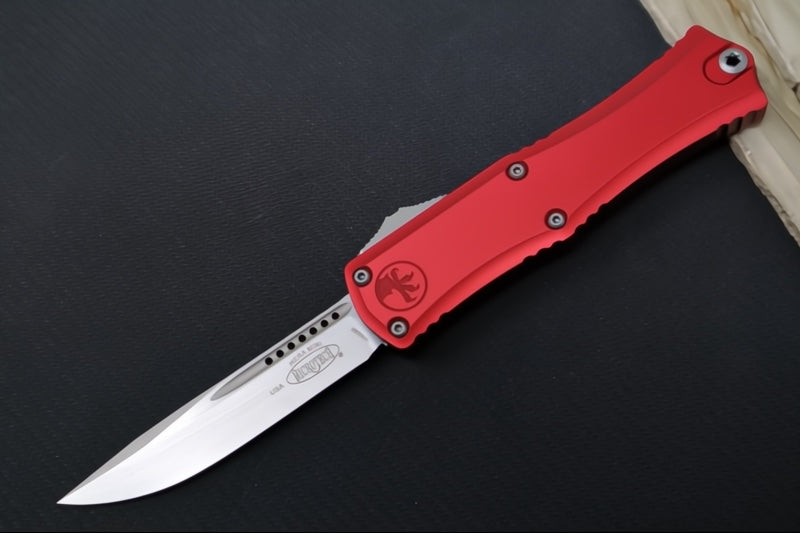 Microtech Mini Hera II OTF - Single Edge Blade / Stonewash Finish / Red Anodized Aluminum Handle 1703M-10RD