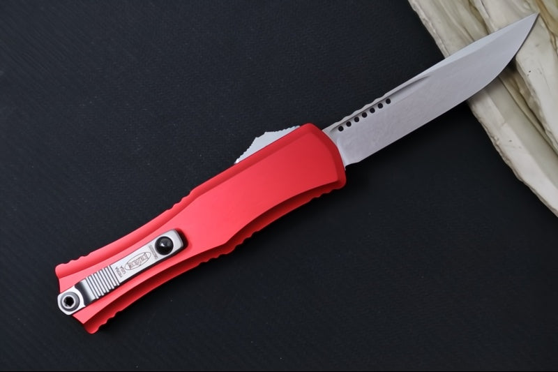 Microtech Mini Hera II OTF - Single Edge Blade / Stonewash Finish / Red Anodized Aluminum Handle 1703M-10RD