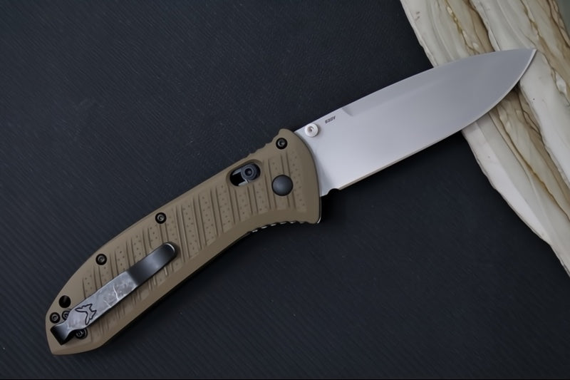 Benchmade 570-1 Presidio II Custom - Satin Finish / Drop Point Blade / CPM-S30V Steel / Flat Dark Earth Cerakoted Carbon Fiber Elite Handle
