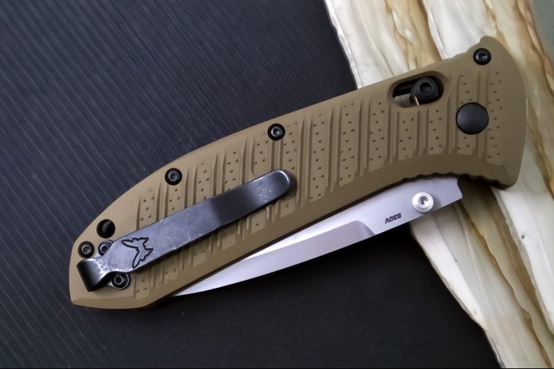 Benchmade 570-1 Presidio II Custom - Satin Finish / Drop Point Blade / CPM-S30V Steel / Flat Dark Earth Cerakoted Carbon Fiber Elite Handle