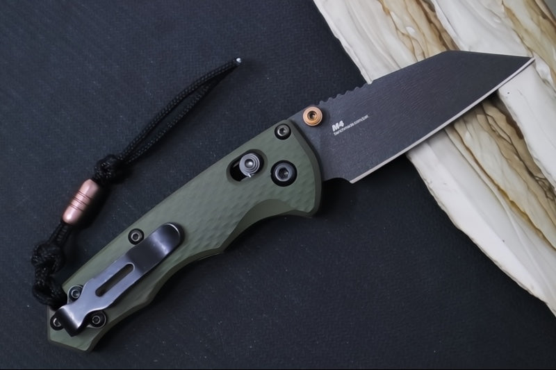 Benchmade 290BK-1 Full Immunity Custom - Cobalt Black Cerakote Finished Blade / CPM-M4 Steel / Wharncliffe Blade / OD Green Cerakoted Aluminum Handle