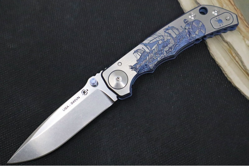 Spartan Blades HARSEY Titanium Folder 2022 Special Edition - Drop Point Blade / CPM-S45VN / Viking Longboat Anodized Handle SF5VIKING