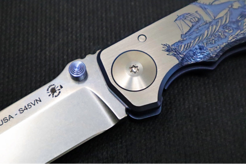 Spartan Blades HARSEY Titanium Folder 2022 Special Edition - Drop Point Blade / CPM-S45VN / Viking Longboat Anodized Handle SF5VIKING