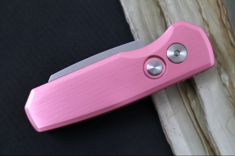 Pro Tech Runt Auto - Pink Aluminum Handle / Stonewashed Reverse Tanto Blade / CPM-20CV Steel R5201-PINK - Northwest Knives