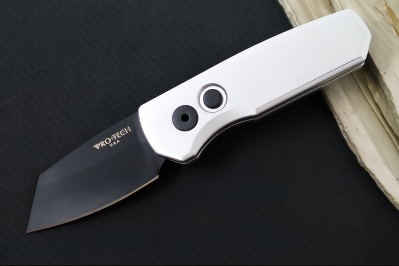 Pro Tech Runt Auto - Satin Silver Aluminum Handle / Black Reverse Tanto Blade / CPM-20V Steel R5203-SILVER