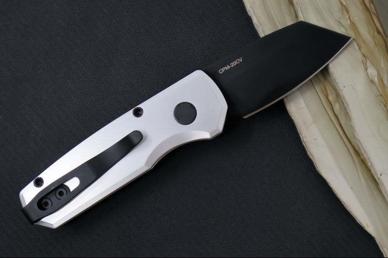 Pro Tech Runt Auto - Satin Silver Aluminum Handle / Black Reverse Tanto Blade / CPM-20V Steel R5203-SILVER