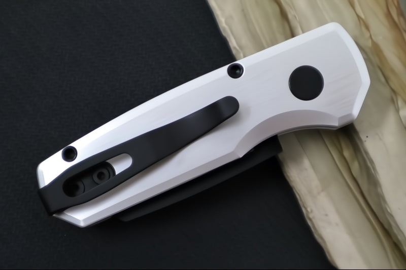 Pro Tech Runt Auto - Satin Silver Aluminum Handle / Black Reverse Tanto Blade / CPM-20V Steel R5203-SILVER