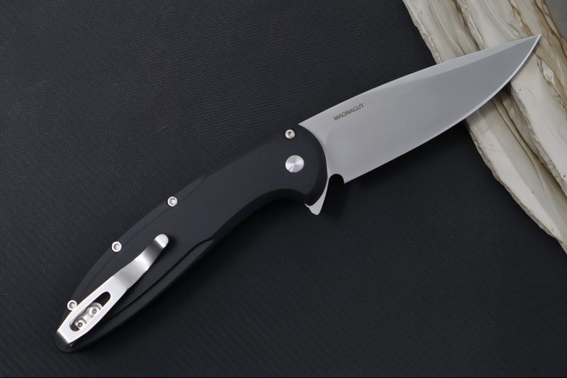 Pro Tech Cambria Flipper Limited - Black Anodized Aluminum Handle & TechnoCarbo Red Inlay / CPM-Magnacut Steel / Stonewashed Finish / Black Lip Pearl Button CF2101-LTDTCRed