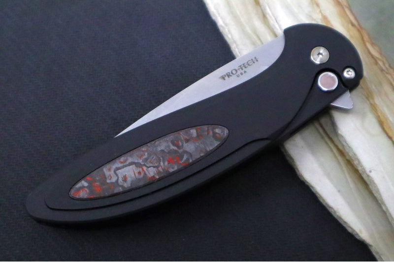 Pro Tech Cambria Flipper Limited - Black Anodized Aluminum Handle & TechnoCarbo Red Inlay / CPM-Magnacut Steel / Stonewashed Finish / Black Lip Pearl Button CF2101-LTDTCRed