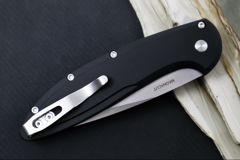 Pro Tech Cambria Flipper Limited - Black Anodized Aluminum Handle & TechnoCarbo Red Inlay / CPM-Magnacut Steel / Stonewashed Finish / Black Lip Pearl Button CF2101-LTDTCRed