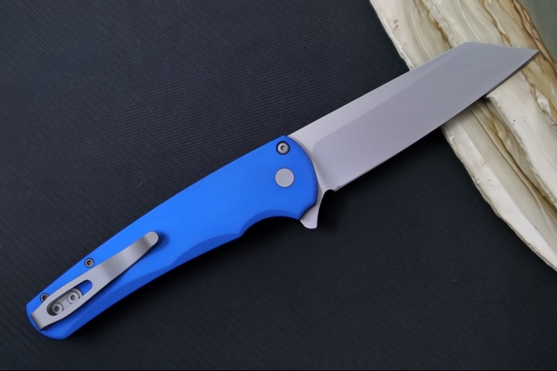 Pro Tech Malibu - Reverse Tanto Blade / Stonewash Finish / CPM-Magnacut Steel / Blue Aluminum Handle 5401-BLUE - Northwest Knives