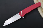 Pro Tech Malibu - Reverse Tanto Blade / Stonewash Finish / Red Textured Aluminum Handle / Gold Lip Pearl Button 5405LTD-RED - Northwest Knives