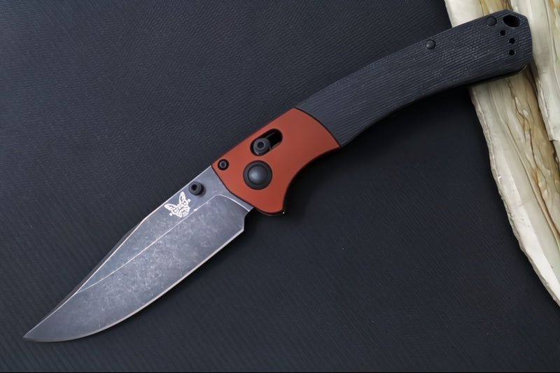 Benchmade 15085BK-04 Mini Crooked River - Burnt Copper Aluminum & Black Micarta Handle / Clip Point Blade / DLC Battlewash Finish / CPM-Magnacut Steel - Northwest Knives