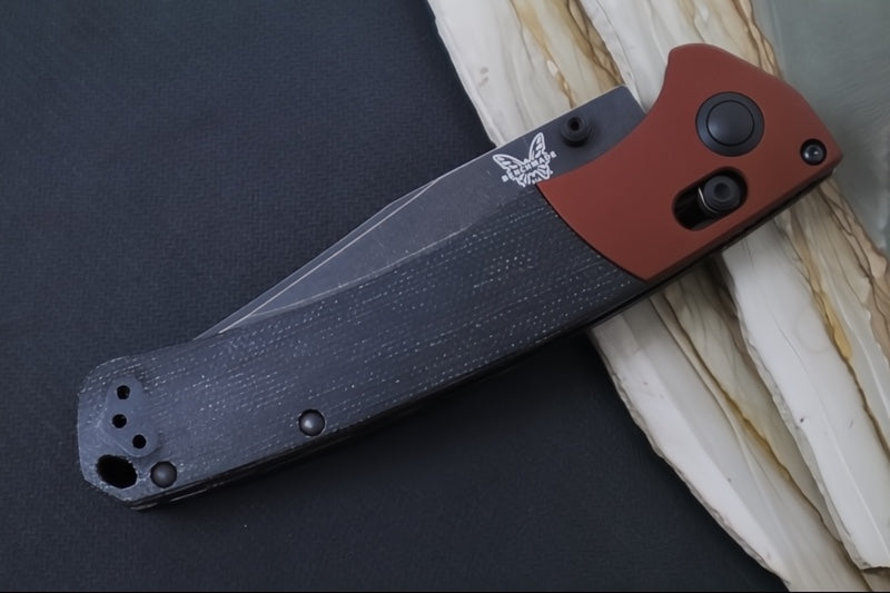 Benchmade 15085BK-04 Mini Crooked River - Burnt Copper Aluminum & Black Micarta Handle / Clip Point Blade / DLC Battlewash Finish / CPM-Magnacut Steel