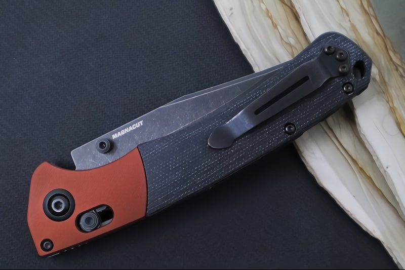 Benchmade 15085BK-04 Mini Crooked River - Burnt Copper Aluminum & Black Micarta Handle / Clip Point Blade / DLC Battlewash Finish / CPM-Magnacut Steel