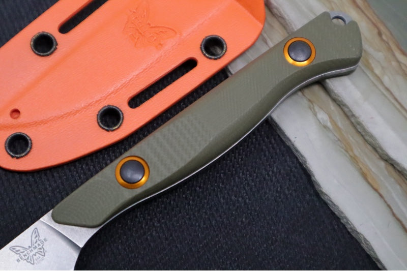 Benchmade 15700-01 Flyway - Straight Back Blade / CPM-S90V Steel / OD Green G-10 Handle Scales & Orange Anodized Accents / Boltaron Sheath - Northwest Knives