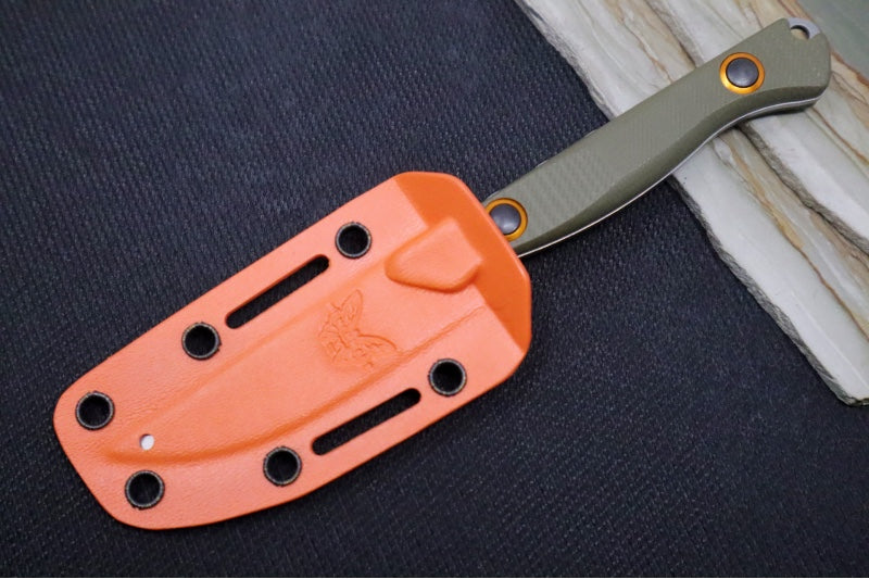 Benchmade 15700-01 Flyway - Straight Back Blade / CPM-S90V Steel / OD Green G-10 Handle Scales & Orange Anodized Accents / Boltaron Sheath