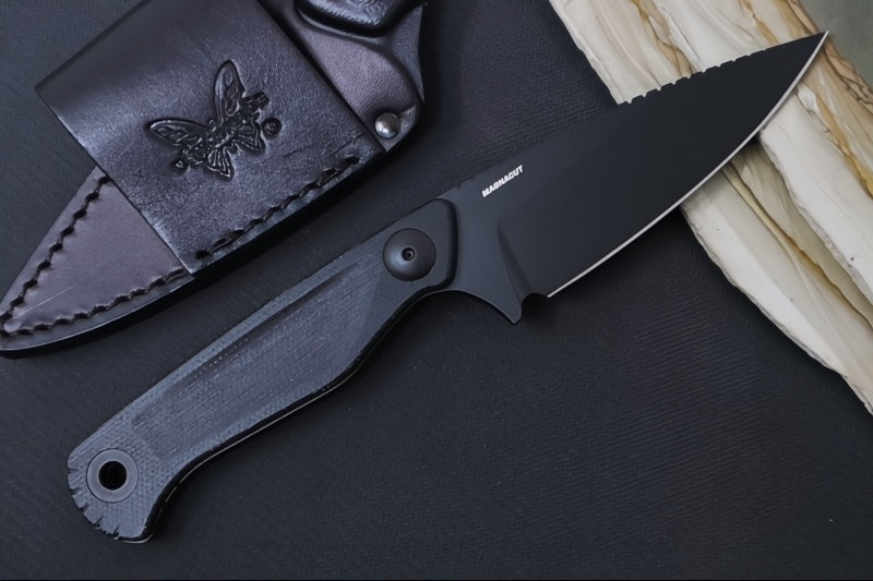 Benchmade 203BK-02 Dacian Pocket Fixed Blade - CPM-Magnacut Steel / Black Cerakoted Finish / Black Micarta Handle / Black Oxide Hardware