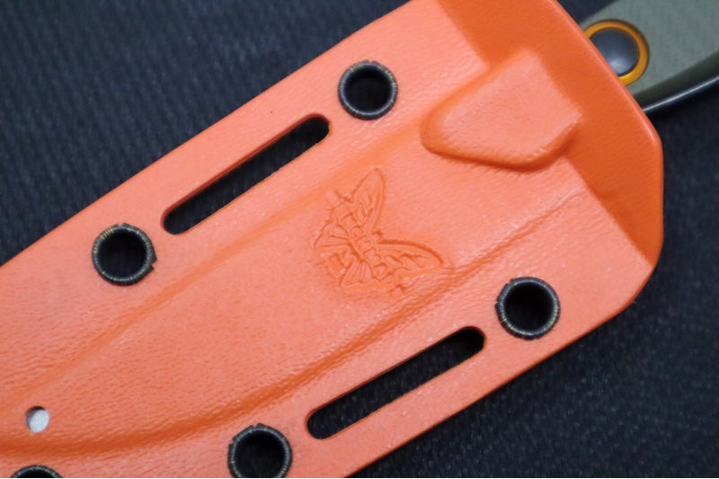 Benchmade 15700-01 Flyway - Straight Back Blade / CPM-S90V Steel / OD Green G-10 Handle Scales & Orange Anodized Accents / Boltaron Sheath